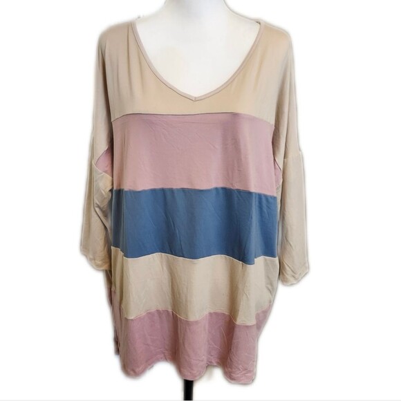 Ninexis NWT super soft poly/spandex blend stripe colorblocked top XL - Picture 1 of 8